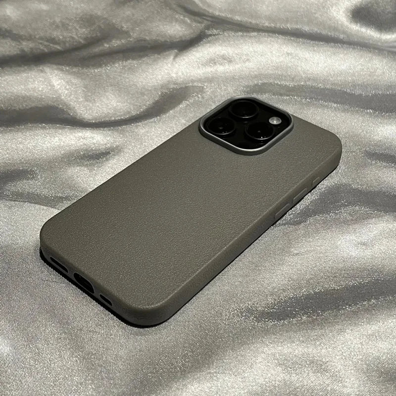 Luxury Matte Leather Phone Case For iPhone 17 16 15 14 Plus 16E Protection Shockproof Cover