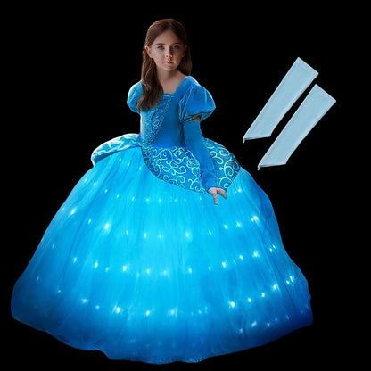 Light Up Cinderella Princess Girls Cosplay Dress Costume Led Vestidos Birthday Party Dress Halloween Clothes