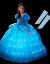 Light Up Cinderella Princess Girls Cosplay Dress Costume Led Vestidos Birthday Party Dress Halloween Clothes