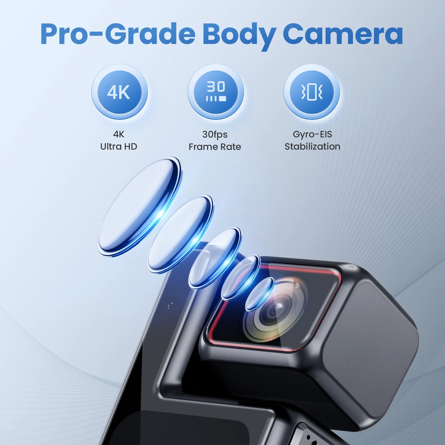 4K Pocket Action Camera with 4X Zoom Touch Screen Anti-Shake Waterproof Vlogging Sports Video Recorder
