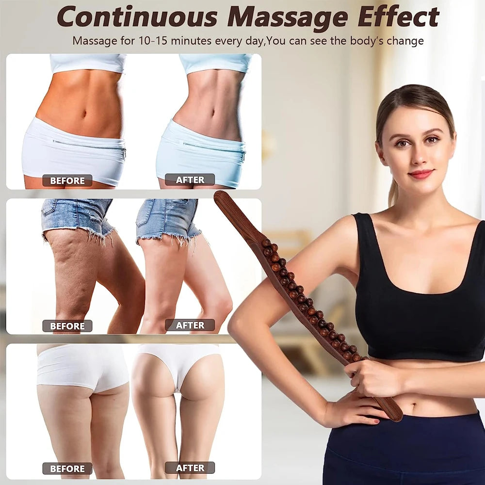 Guasha Wood Stick Tool Wood Therapy Massage Tool for Body Shaping,31 Beads Back Massage Roller Stick,Lymphatic Drainage Massager