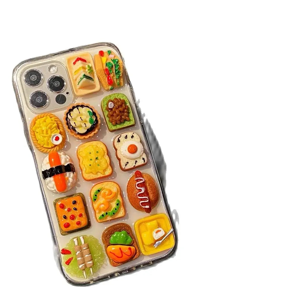 Cute 3D Food Doll Sandwich Sushi Clear Case For iPhone 16 15 14 13 Pro Max Plus Funny Hot Dog Soft Silicon Back Cover