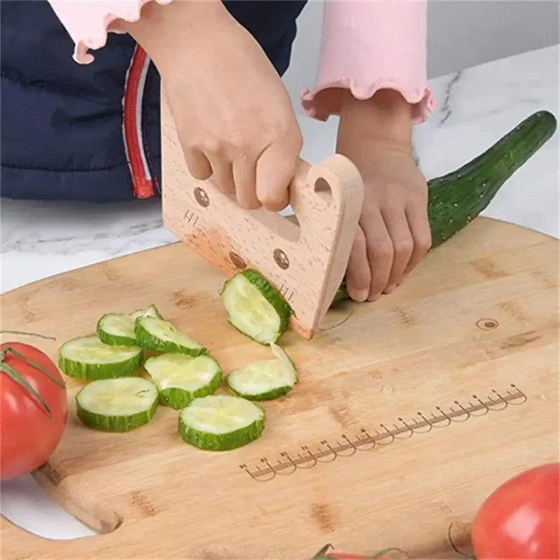 Wooden Kids Knife for Cooking Cute Fish Dinosaur Shape Kitchen Toy Vegetable Fruit Cutter Kitchen Tool Toys Wood Knife for Child