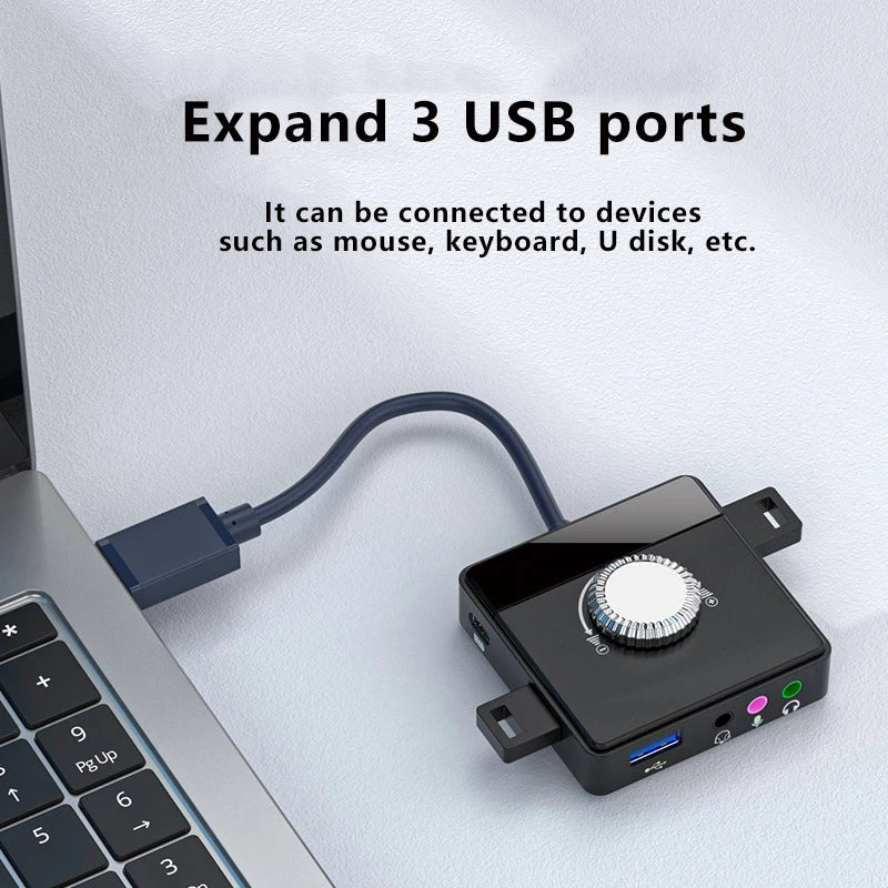 Portable USB External Sound Card 3 Ports To 3.5mm Jack Volume Adjustable Sound Card External Stereo Audio Adapter Driver-Free