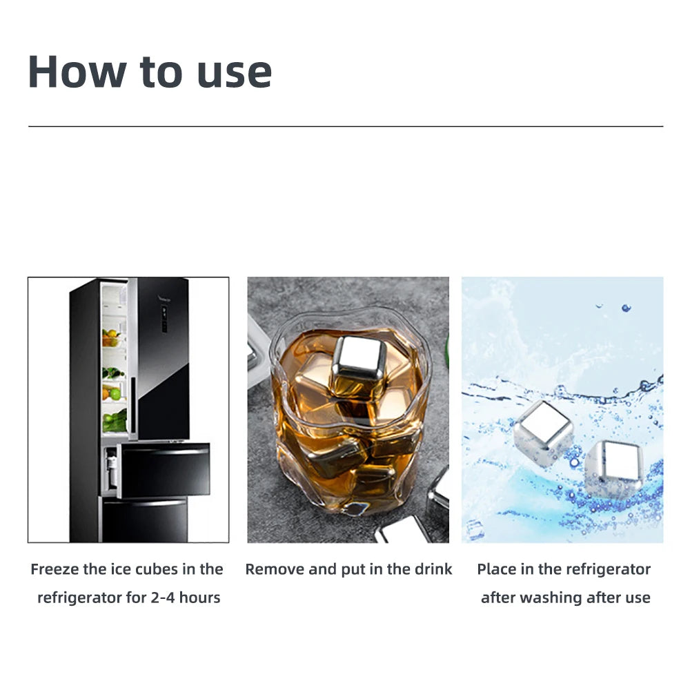 1/2/4/6 Pc Stainless Steel Ice Cube Set Reusable Chilling Stones for Whiskey Wine Wine Cooling Cube Chilling Rock Party Bar Tool