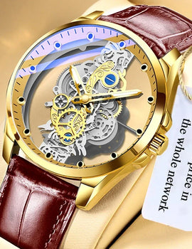 Men Watch Skeleton Quartz Wristwatch Gold Skeleton Retro Man Watch Top Brand Luxury Clock Watches