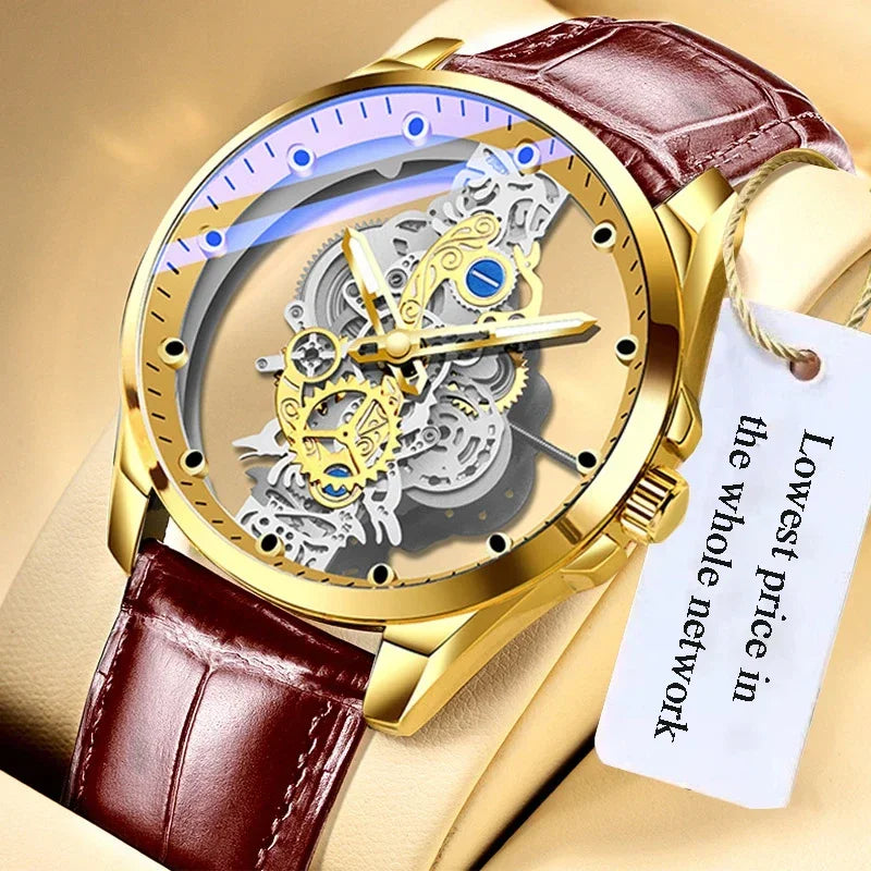 Men Watch Skeleton Quartz Wristwatch Gold Skeleton Retro Man Watch Top Brand Luxury Clock Watches