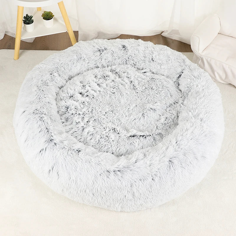 Round Plush Donut Dog Bed Washable Pet Cushion