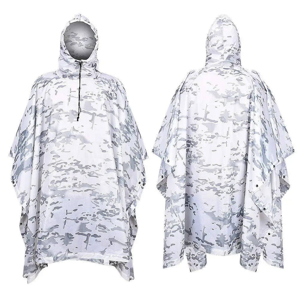 Snow White Camouflage Waterproof Rain Poncho with Storage Bag