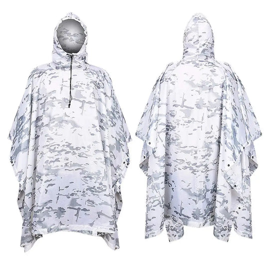 Snow White Camouflage Waterproof Rain Poncho with Storage Bag