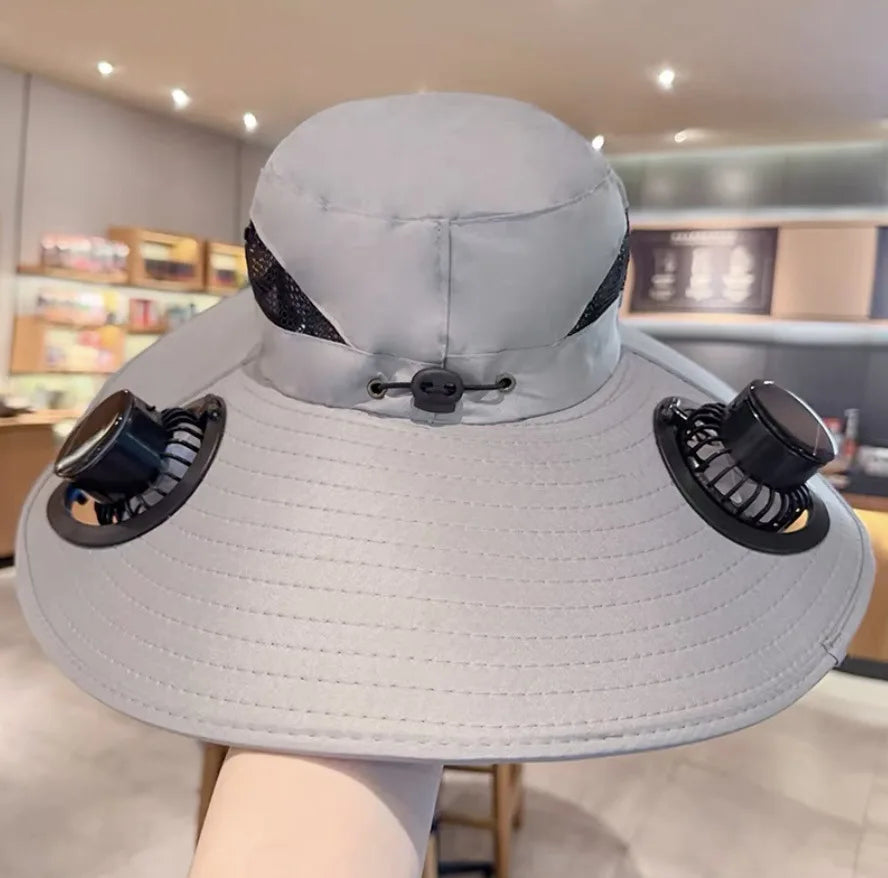 Solar Fan Sun Hat With Dual Fans And USB Charging