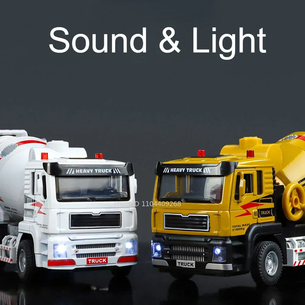 1:40 Electric Cement Mixer Truck Model Toy Alloy Diecast Sound Light Pull Back Engineering Vehicle Models for Boys Gifts