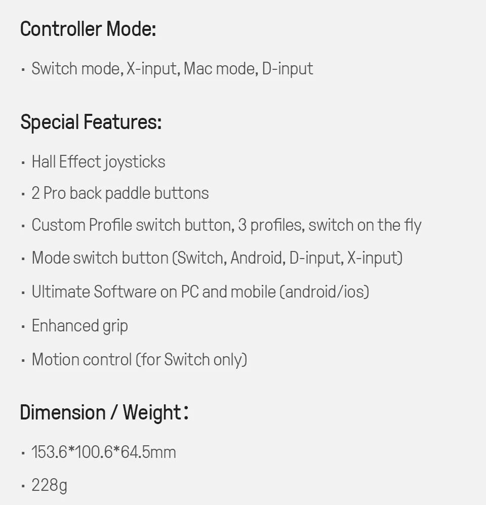 Bluetooth Gaming Controller with Hall Effect Joysticks for Nintendo Switch PC and Android