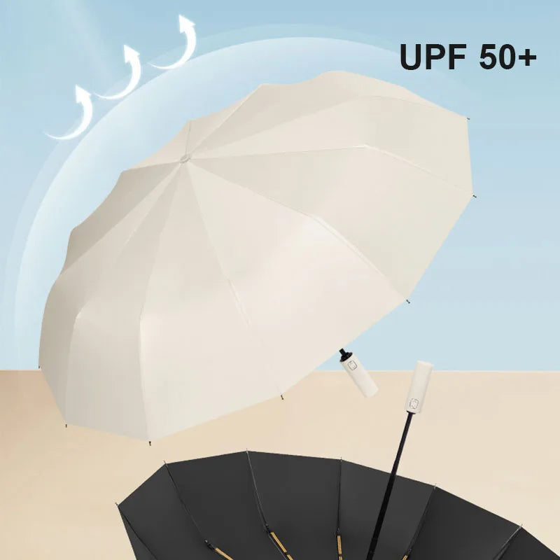 Large Automatic Folding Umbrella 24 Bone Windproof UV Protection Waterproof Travel Umbrella