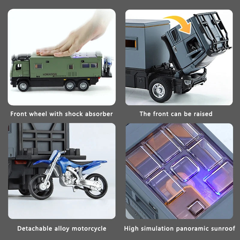 RV Toy Car Model Alloy Diecasting Pull Back with Sound Light High Simulation Models Vehicles for  Gifts