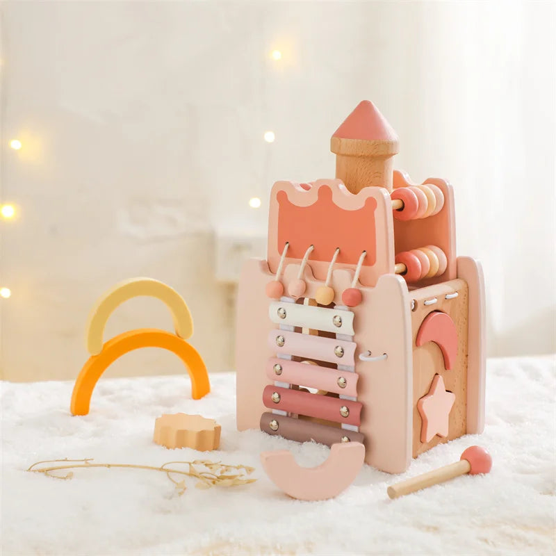 Montessori Rocket Toy Shape Matching Toy Wooden Stacked Building Block Toy Baby 5-in-1 Multifunctional Box  Delicate Wooden Gift