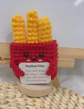 3 Pcs Positive Energy French Fries Doll Creative Handmade Plush Wool Knitting Doll with Card Home Room Decoration Christmas Gift