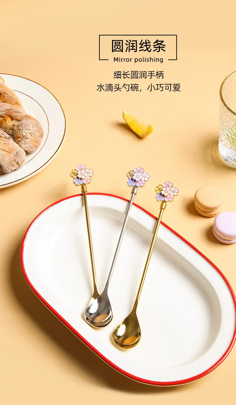 304 Stainless Steel Spoon Cherry Blossoms Spoon Coffee Dessert Spoon Christmas Gifts Tableware Decoration Tea Spoon