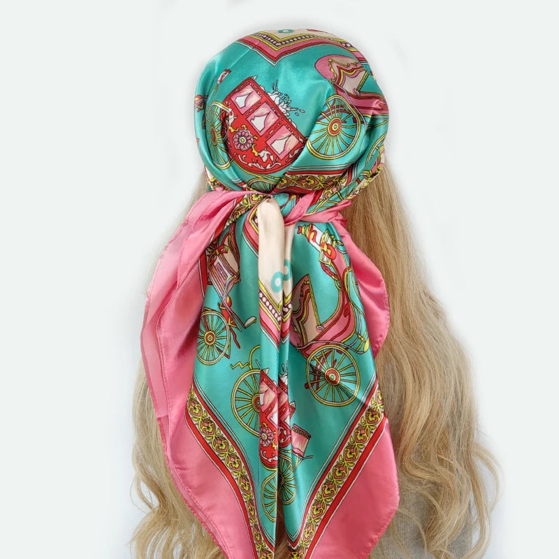 Retro Women Silk Scarf Bandanna Fashion Bohemian Pattern Square Hijab Lady Wrap Headband foulard muffler