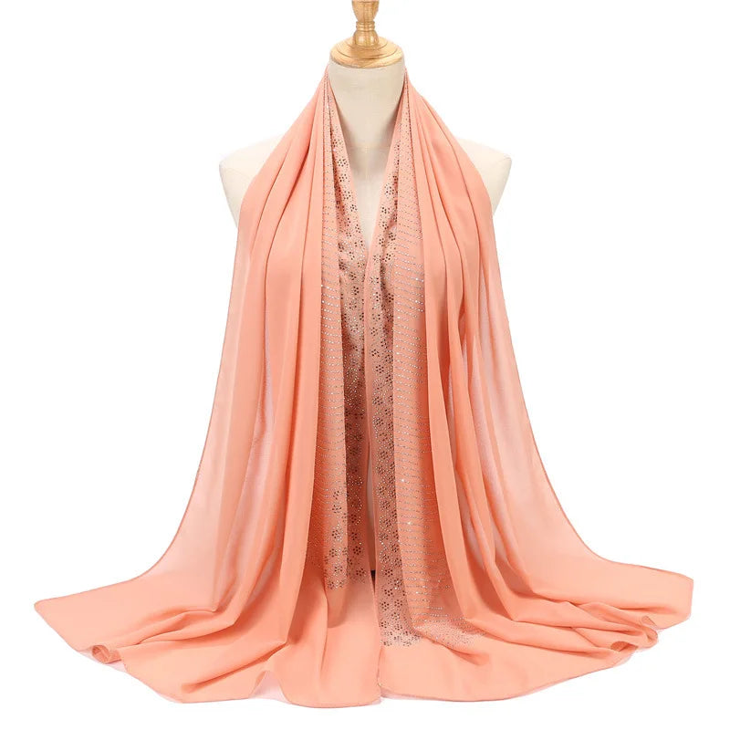 Tassel Diamond Muslim Hijabs Luxury Sequin Chiffon Scarf For Women Dress Abaya Hijab Veil Scarf Long Shawls Turban