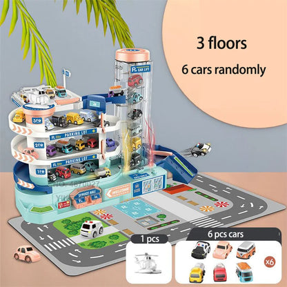 5F Electric Garage Toy Building Multilayer Parking Lot Car Track Game Children Train with Rail Drive Racing Cart Table Kid Gifts