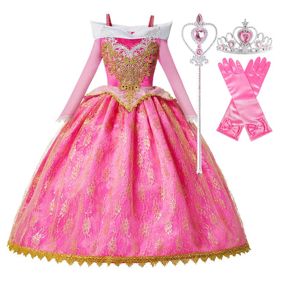 Girls Sleeping Beauty Aurora Princess Halloween Cosplay Dress Off Shoulder Kids Gift Fancy Party Princess Clothing