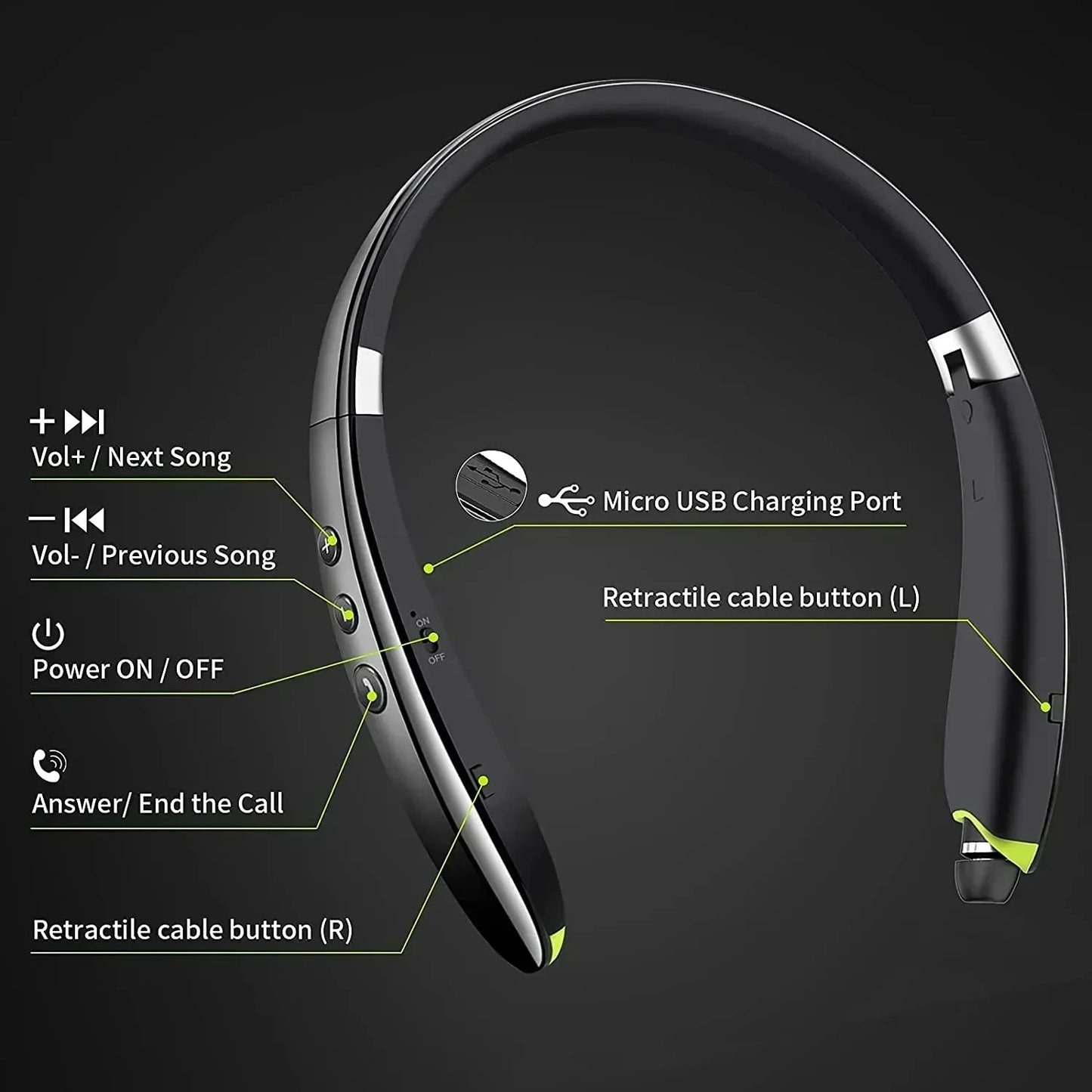 Xiaomi SX-991 Wireless Bluetooth Headset Neckband Foldable Headphones Retractable Earbuds Noise Cancelling Hifi Stereo Earphones