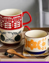 Japanese Flower Coffee Mug Set Retro Ceramic Milk Oats Mug Office Water Handgrip Cup Kitchen Party Drinkware Set 300ml