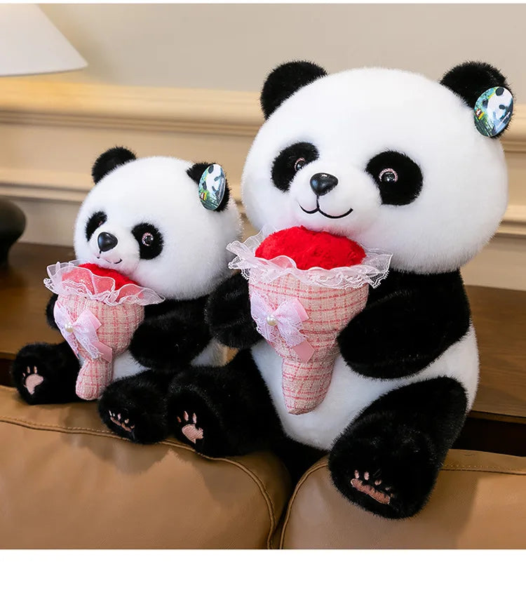 Kawaii Stuffed Doll Cute Panda Plush Toy with Flower Bouquet for Anime Lovers Kids Birthday Gift Stuffed Animal Gift for
