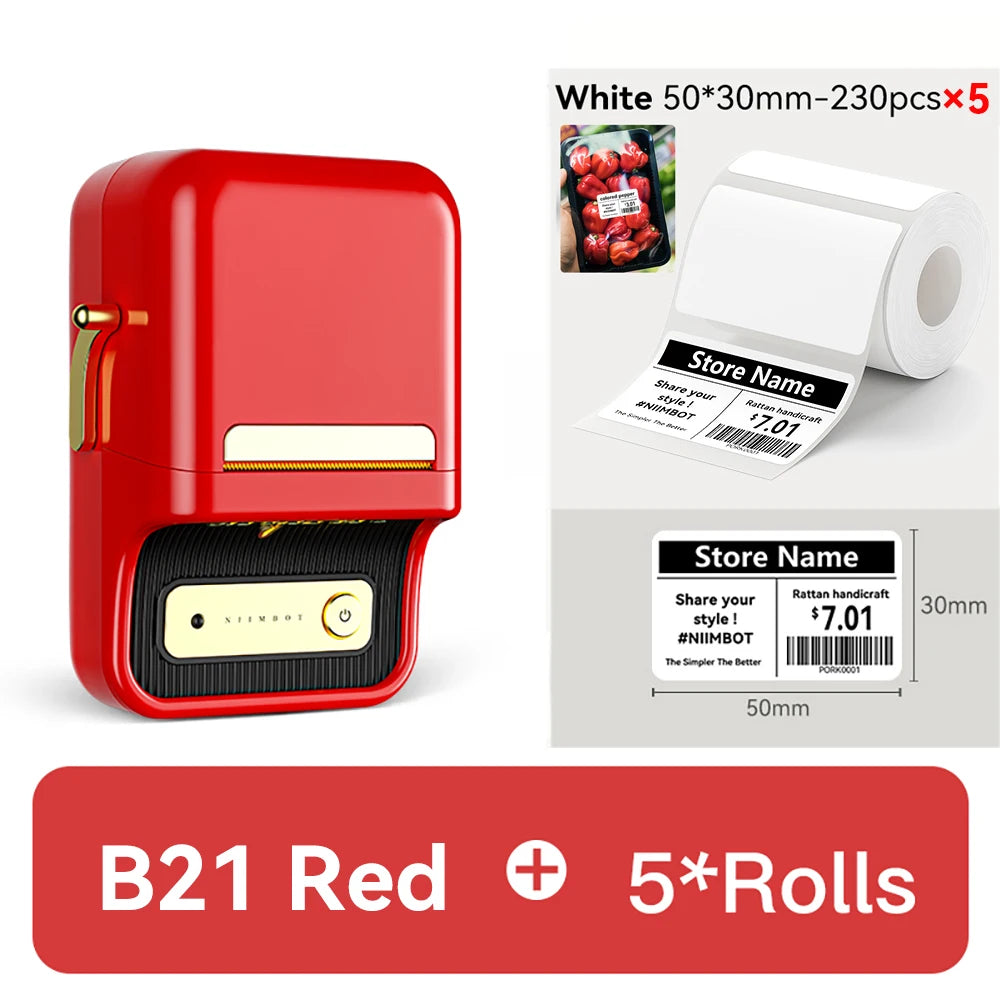 B21 Mini Thermal Label Printer, Bluetooth Wireless Barcode Label Maker, Portable Inkless Sticker Printer for Business & Office