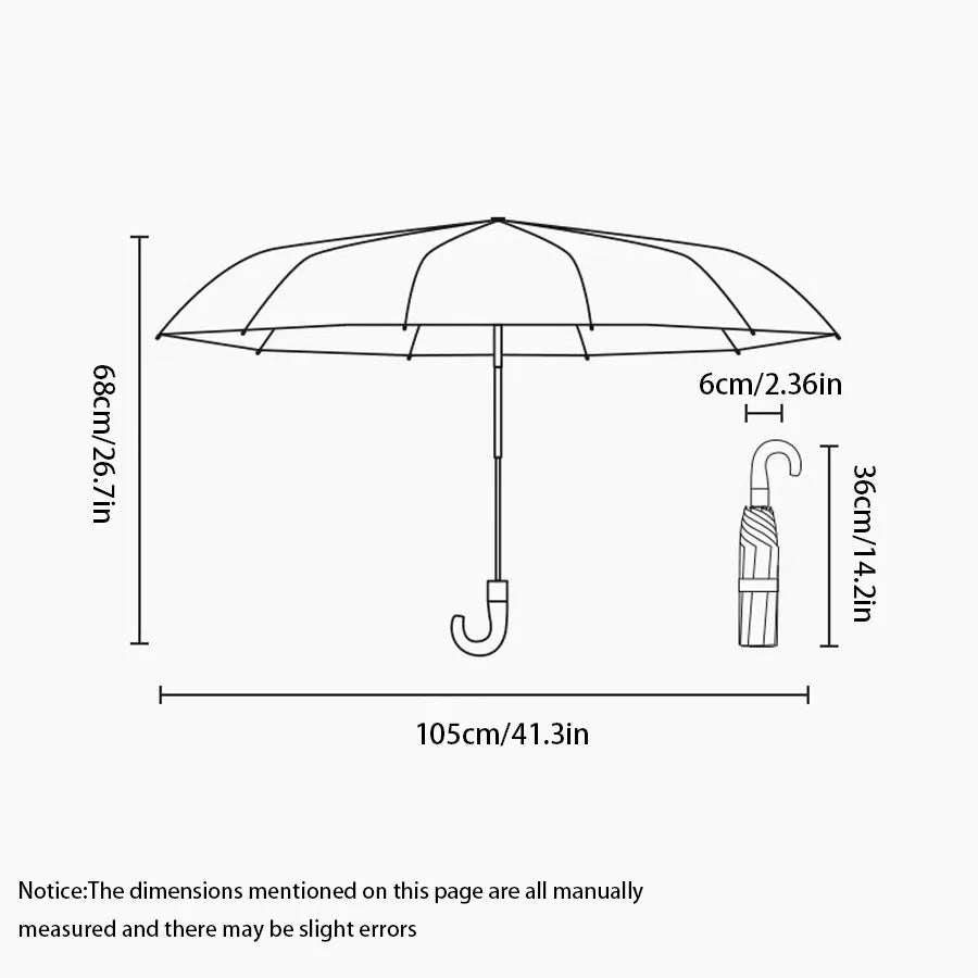Windproof Automatic Folding Umbrella with UV Protection Curved Handle for Sun and Rain