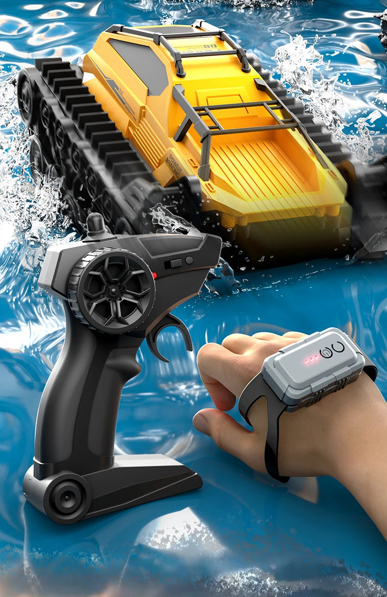Rc Cars Tank Waterproof Amphibious Water Land All Terrain Tracked Tank Remote Control Crawler Vehicle Outdoor Cars Toy for Boys