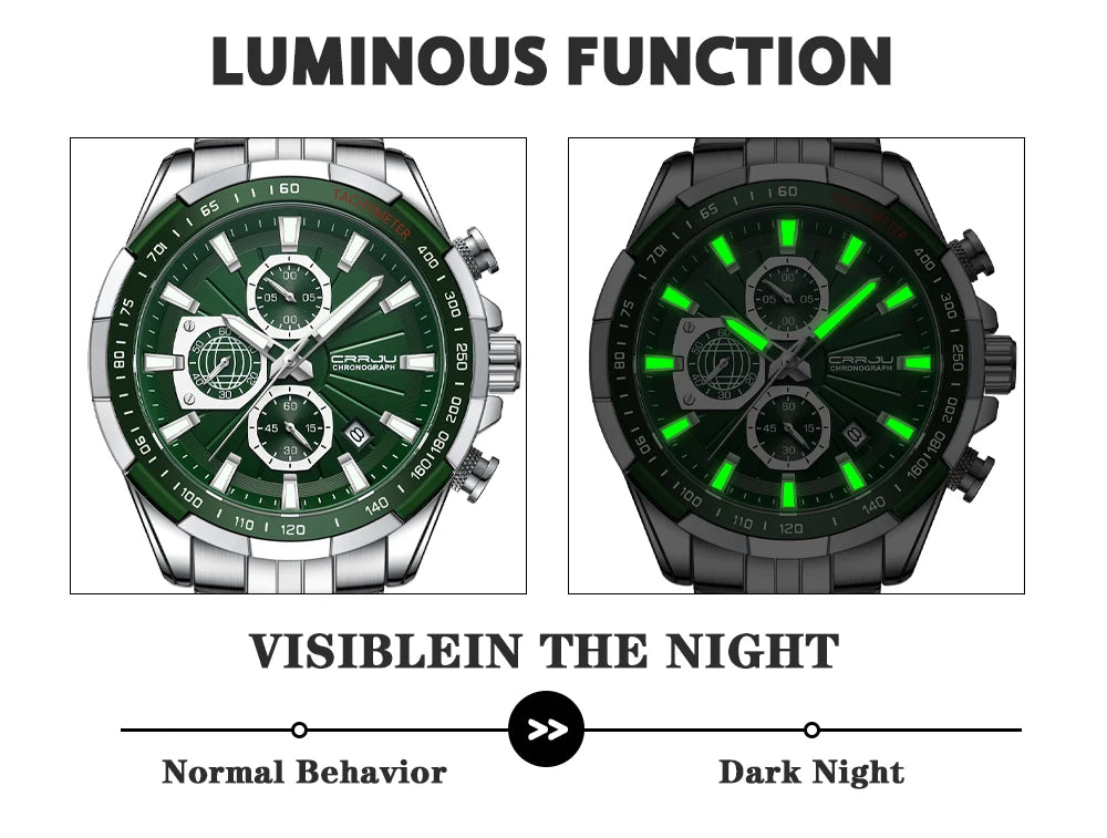 Men's Watches Fashion Business Multifunction Quartz Chronograph with Auto Date and Luminous Hands Relogio Masculino