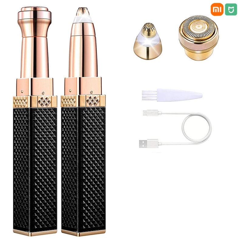 Xiaomi 1pc Rechargeable 2in1 Eyebrow Razor and Hair Shaver with LED Light Painlessly Remove Peach Fuzz Facial Hair Eyebrows Lips