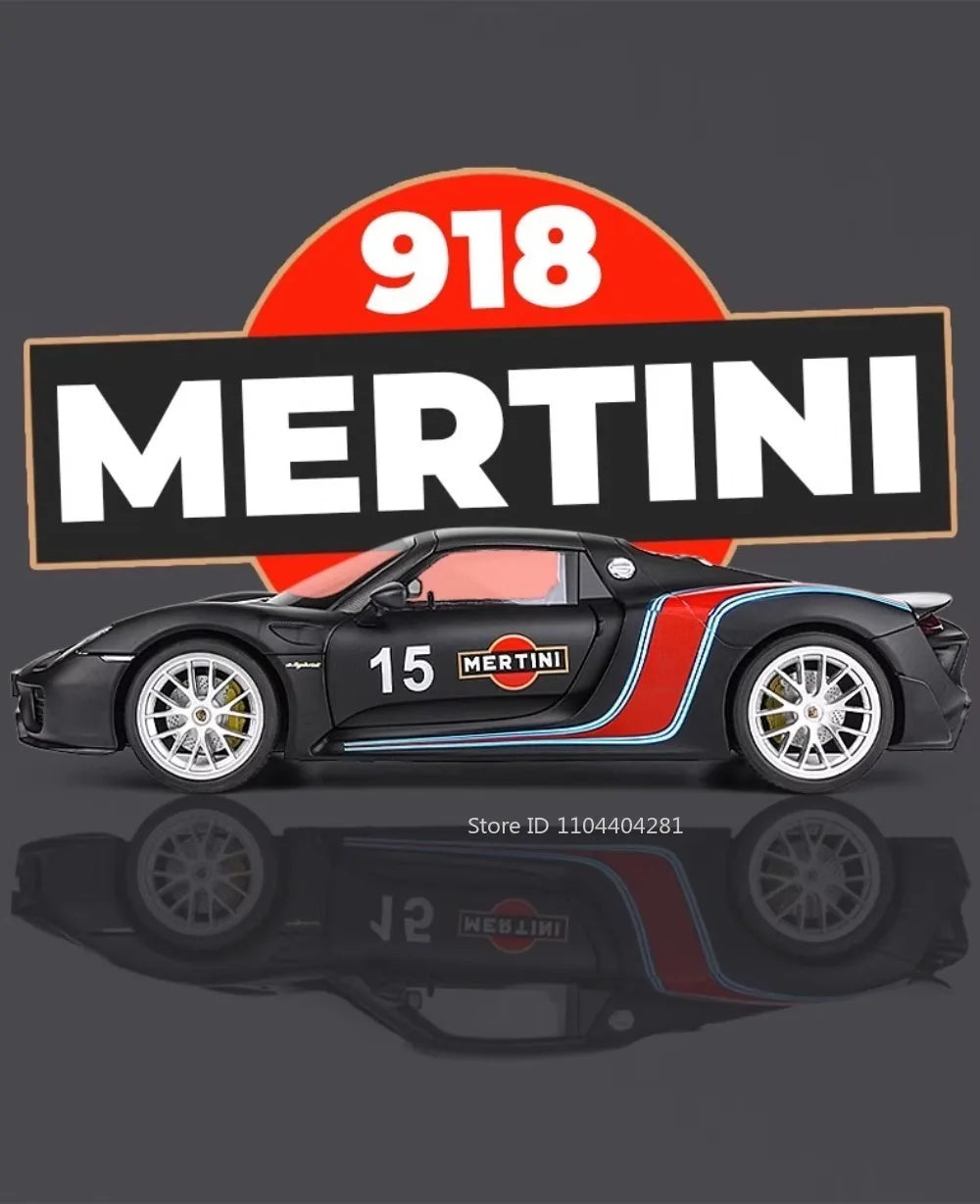1:18 918 Spyder Martini Pagani Huayra Diecast Alloy Model Toys Car Doors Opened with Sound Light Miniature Vehice Adult Boy Gift