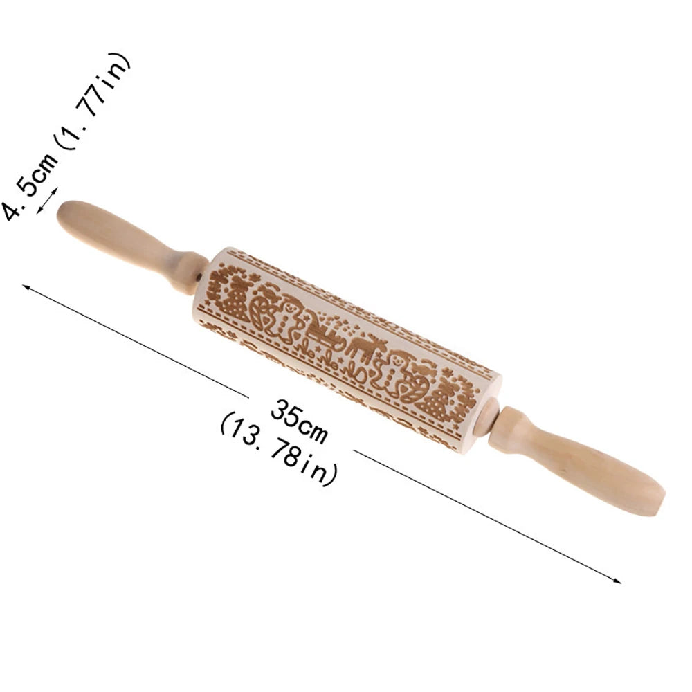 Christmas 35x4.5cm Wooden Rolling Pins Rock Snowflake Elk Engraved Baking Cookies Rolling Pin for Cake Patterned Baking 3D Mold