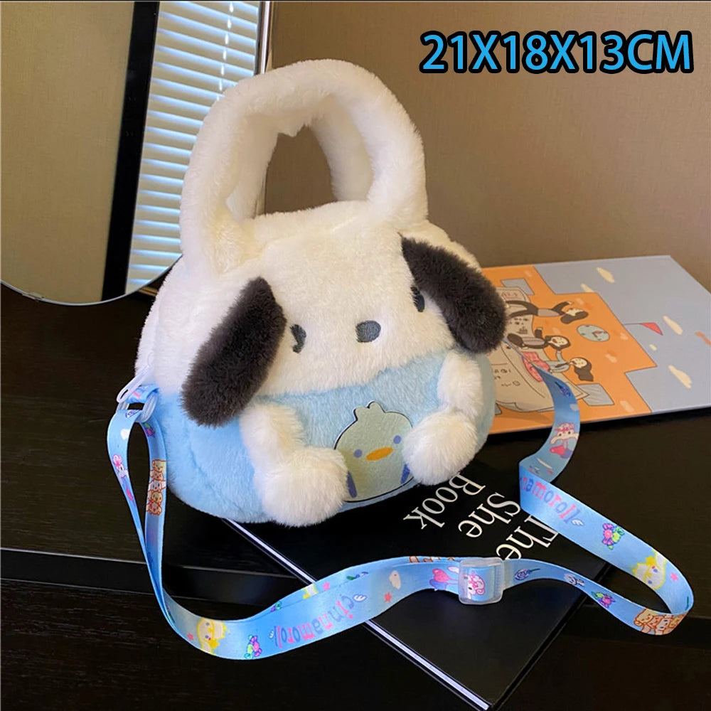 Sanrio Cartoon Plush Shoulder Bags Hello Kitty Kuromi Melody Cute Crossbody Bag Anime Children Handbag
