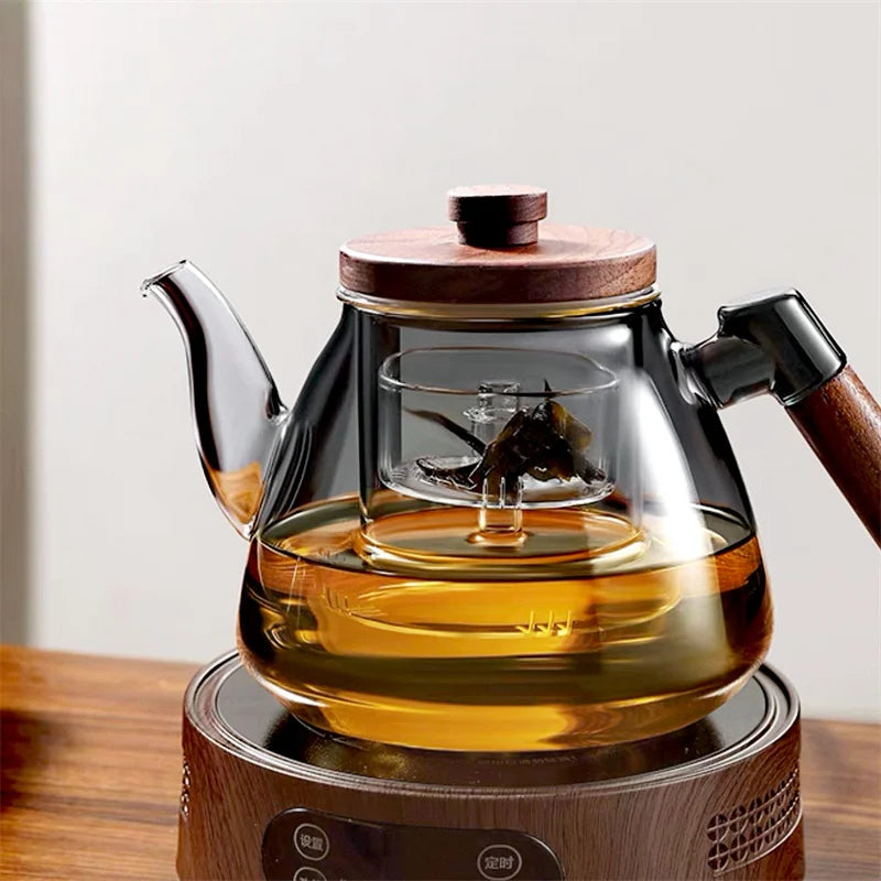 High Borosilicate Glass Teapot with Walnut Handle and Infuser