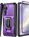 Bulit-in Ring Holder Case for Samsung Galaxy S24 with Tempered Glass Screen Protector Sliding Camera Cover Rugged Phone Case