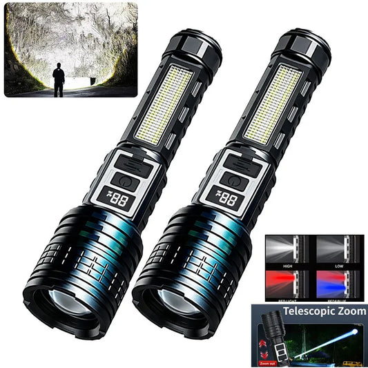 High Power Rechargeable LED Flashlight With COB Side Light And Zoom