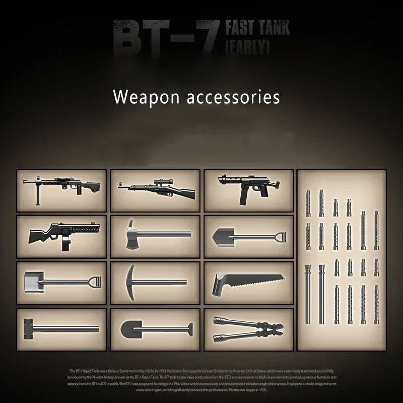 Soviet series BT-7 fast tank early version Military Series WW2 Tank Building Blocks  Bricks Model Set Toys For s Gifts