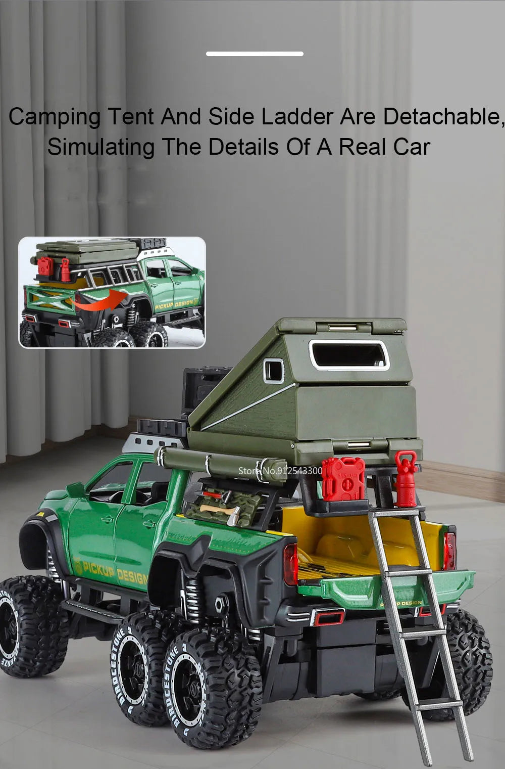 1:28 Scale X-Class 6x6 UNIMOG Motorhome Camping Car Model Toy Shock Absorption Sound Light Pull Back Off-road Vehicles Boys Gift