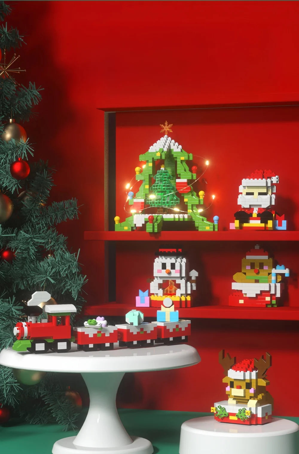 Knew Built Christmas Micro Mini Building Blocks Toys - Santa Claus, Christmas Tree, Reindeer, Snowman Elements - Perfect Gifts