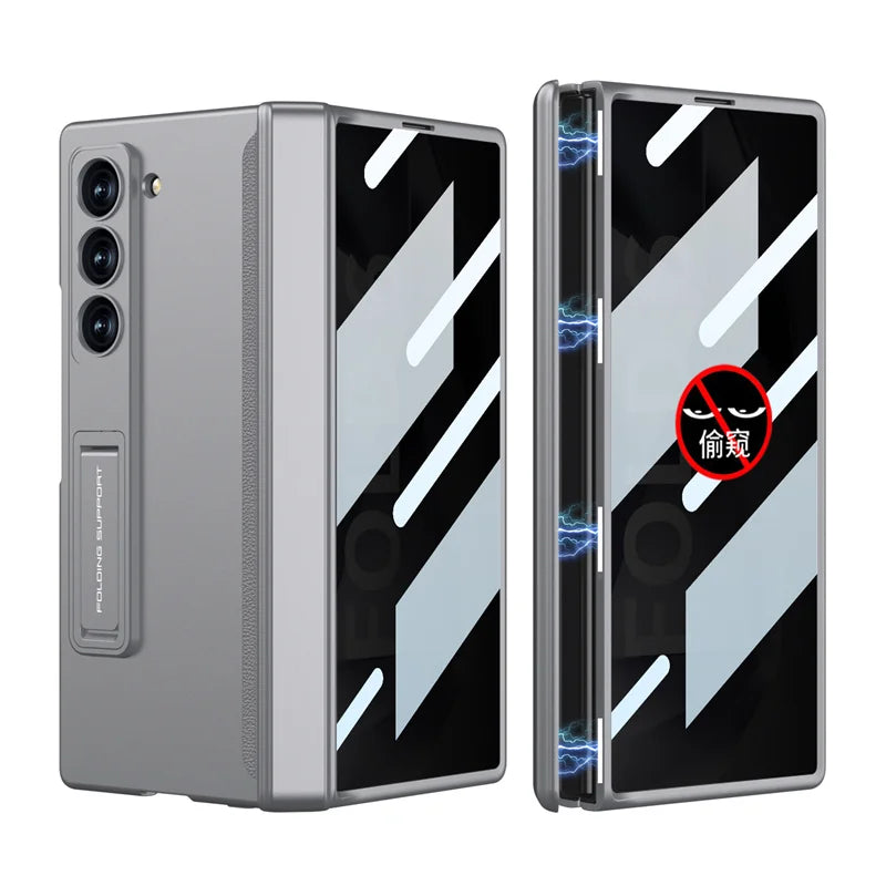 Luxury  Hinge Case for Samsung Z Fold 6 3 4 5 Case with Anti-peeping Glass All-inclusive Shockproof Shell Case