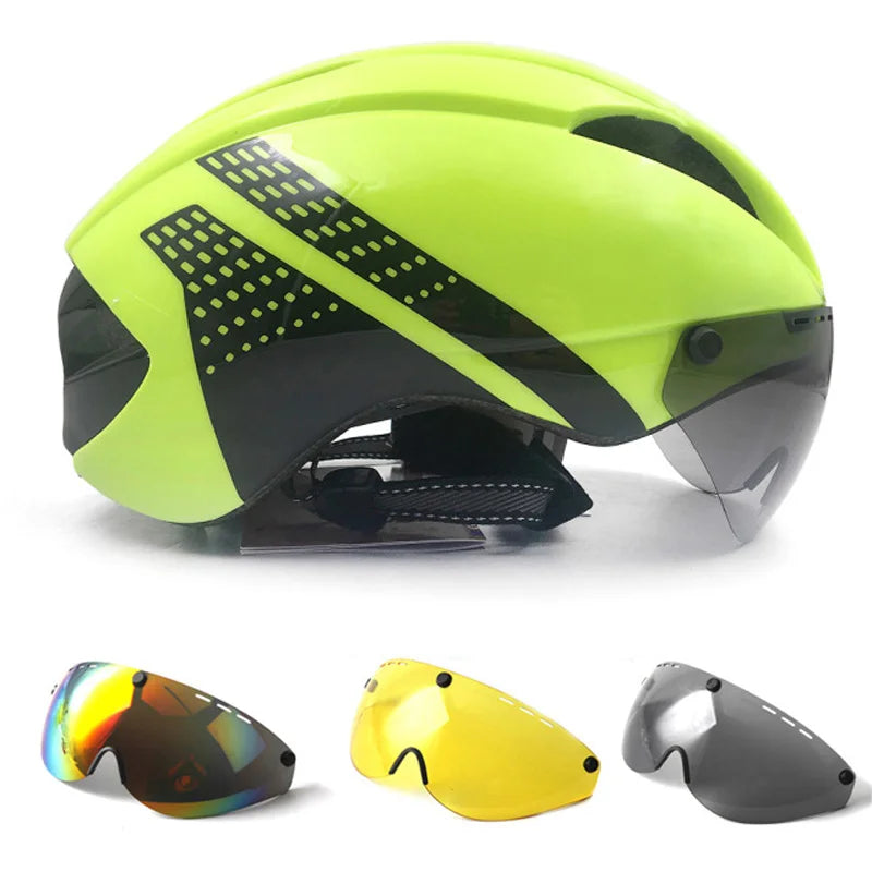 Aero Time Trial Cycling Helmet With Magnetic Lens