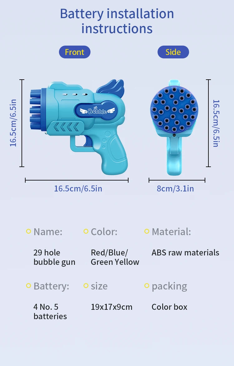 Light-Up Bubble Gun - 29-Hole Gatling Blaster for Boys & Girls 6-14 Years Old (battery & Bubble Liquid Not Included)