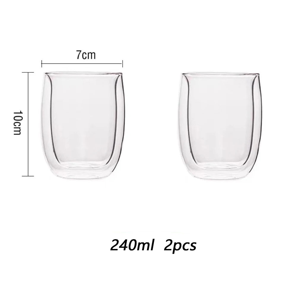 2/4pcs Double Walled Glass Coffee Cup Set Of 240/300ml Cup With Insulated Layer For Latte Cappuccino Heatresist Teacup Milk Mug