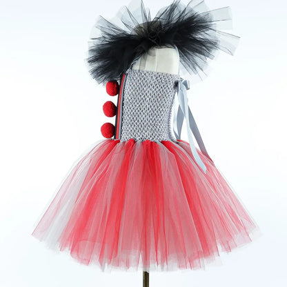 Scary Clown Costume for Girls Horror Halloween Tutu Dress Outfit Creepy Killer Clowns Costumes Kids Carnival Party Tulle Dresses