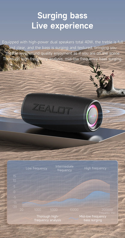 ZEALOT S56 Bluetooth Speaker 40W Output Power Bluetooth Speaker with Excellent Bass Performace IPX6 Waterproof Camping Outdoor