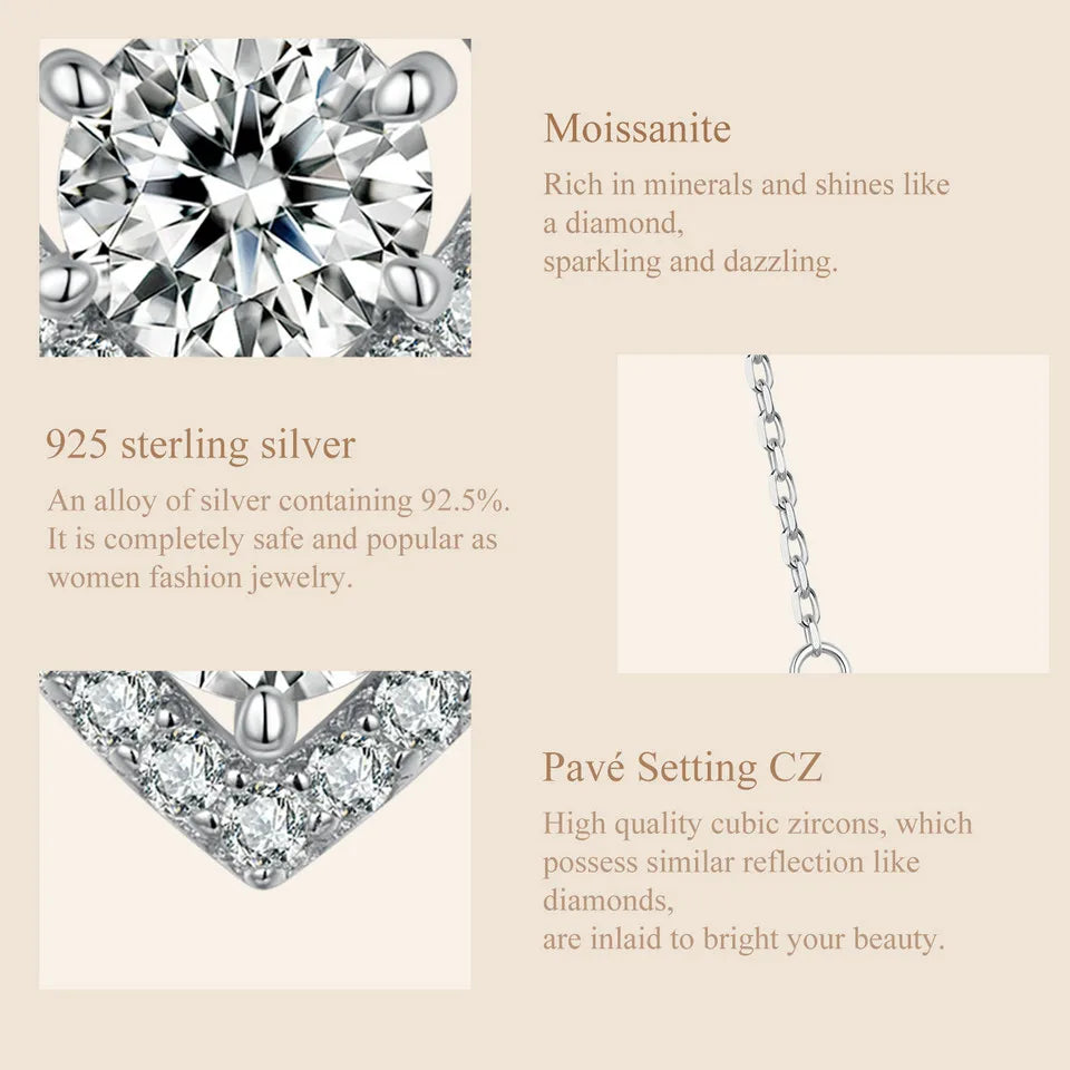 0.5CT Moissanite Love Heart Pendant Necklace For Women 925 Sterling Silver Diamond Cut moissanite